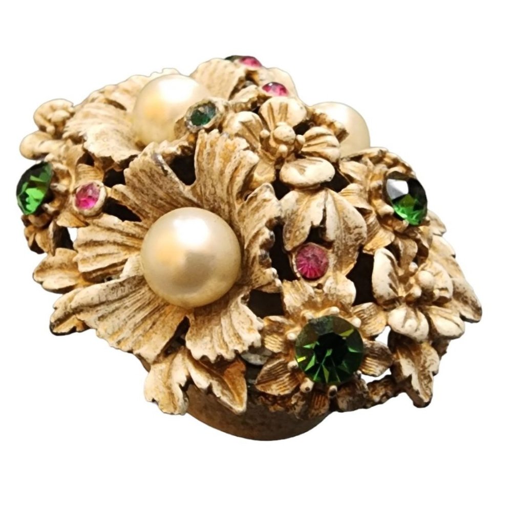 Vintage Signed Florenza White Washed Jeweled Box (A2523)